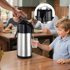 PARACITY Upgraded Airpot Coffee Water Bottle with Double Pump 84oz/2.5L Stainless Steel Drink Dispenser for Hot/Cold Drinks, Lazy Susan Base, Termos Para Coffee for Party Hot Cocoa