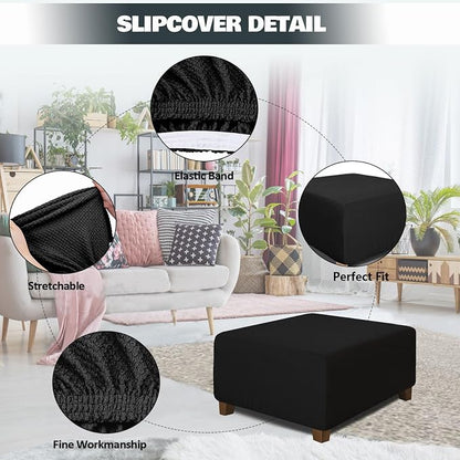 NeColorLife Square Ottoman Cover Jacquard Fabric Slipcover Thick Stretchable - Image 2