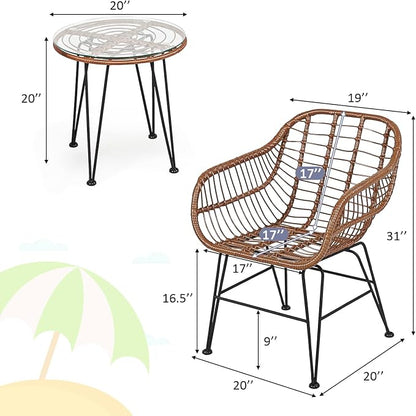 Tangkula 3 Pieces Patio Conversation Bistro Set, Outdoor Wicker Furniture - Image 5