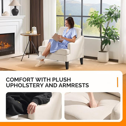 VINGLI Linen Fabric Accent Chair Beige, Modern Upholstered Armchair, Comfy Sofa - Image 4