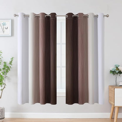 Brown and Greyish White Blackout Curtains 52Wx63L 2 Panels | Ombre Curtains - Image 2