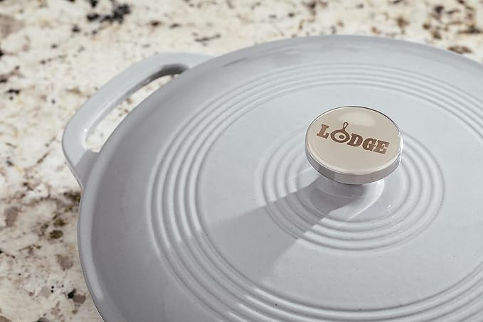 Lodge 3.6 Quart Enameled Cast Iron Covered Casserole with Lid – Dual Handles – Oven Safe up to 500° F or on Stovetop - Use to Marinate, Cook, Bake, Refrigerate and Serve – Gray