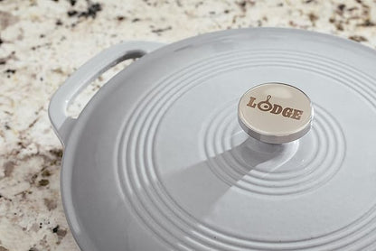 Lodge 3.6 Quart Enameled Cast Iron Covered Casserole with Lid – Dual Handles – Oven Safe up to 500° F or on Stovetop - Use to Marinate, Cook, Bake, Refrigerate and Serve – Gray