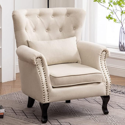 Mid Century Accent Chair for Living Room, Linen Fabric Button Tufted Armchair - Image 2
