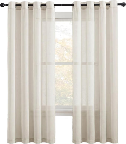 NICETOWN Linen Flax Semi Sheer Curtains 72" Length, Grommet Top Bedroom Window by NICETOWN