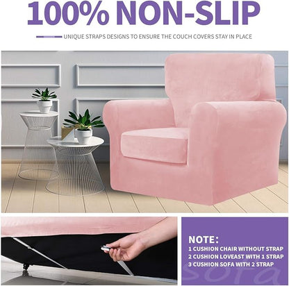 ZNSAYOTX Oversized Velvet Couch Cover 4 Piece Stretch Sofa Covers - Image 5