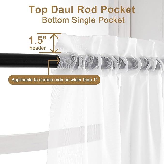 Chyhomenyc Extra Long White Sheer Curtains 120 Inches Long 2 Panels | Voile - Image 5