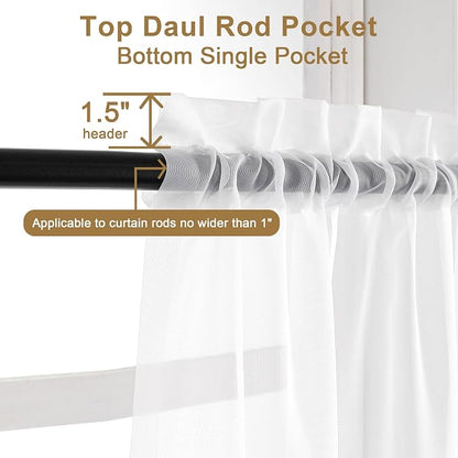 Chyhomenyc Sheer White Curtains 90 inches Long 2 Panels, Light Filtering Soft - Image 2