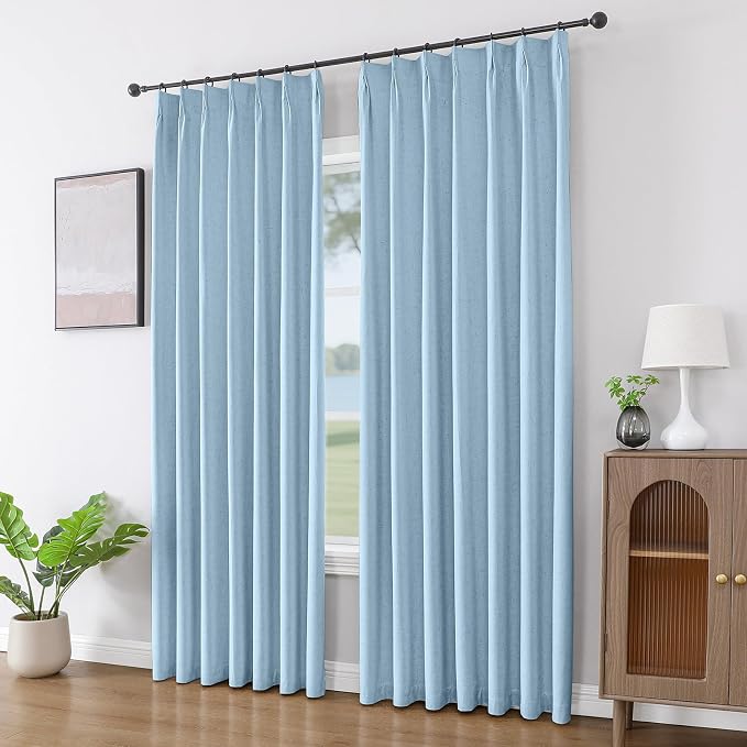 Joydeco 100% Blackout Pleated Curtains, Linen Window Curtains 2 Panel Sets 108 - Image 4