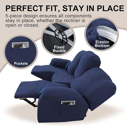 5-Piece Recliner Sofa Covers, Stretch Geometric Strokes Jacquard Recliner Sofa - Image 4