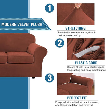 H.VERSAILTEX Modern Velvet Plush 4 Piece High Stretch Sofa Slipcover Cover - Image 3