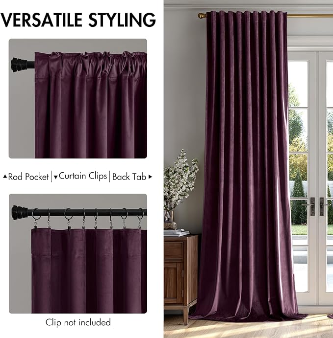 MIULEE Dark Purple Velvet Curtains 52x90 inches Luxury Blackout Curtains | - Image 2