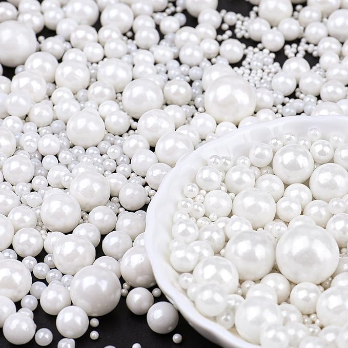 White Pearl Sprinkles for Cake Decorating, 6 Sizes Mix 4.6 oz Edible Pearl Sugar Sprinkles for Cupcake Cookies Ice Cream Donuts Baking Topping