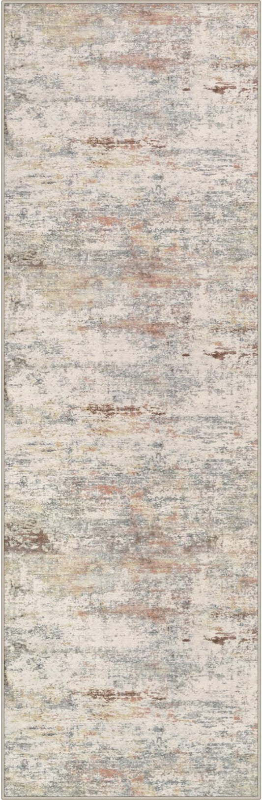 2.6x14 Washable Runner Rug:Modern Abstract Indoor Soft Carpet Taupe | by FXRHLP