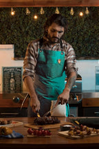 Asaya Chef and BBQ Apron with Bottle Opener and Hand Towel - 10oz Cotton Canvas, Stainless Steel Hardware - Cross Back Straps