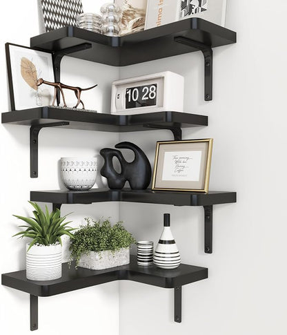Venusmiles Corner Floating Shelves Set of 4, Wall Mounted L-Shaped Storage by Venusmiles