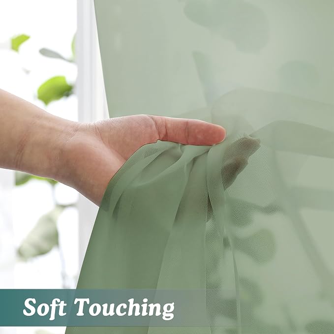 Chyhomenyc Sage Green Sheer Curtains 90 Inches Long 2 Panels, Light Filtering - Image 6