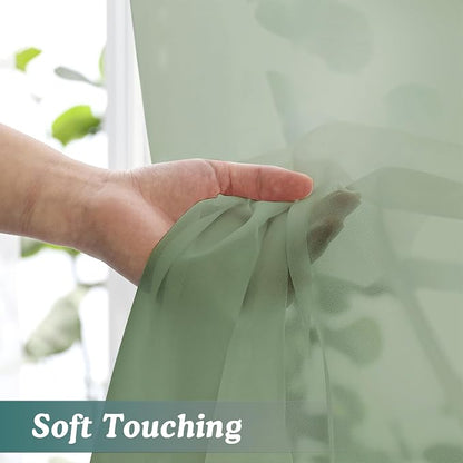 Chyhomenyc Sage Green Sheer Curtains 90 Inches Long 2 Panels, Light Filtering - Image 6
