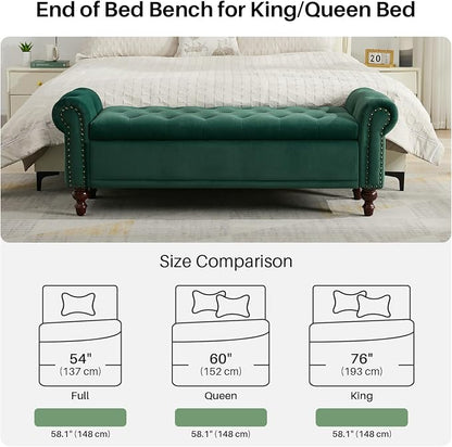 SOFTHION 58.1" Storage Bench Upholstered Velvet End of Bedroom Bed Bench Ottoman - Image 5