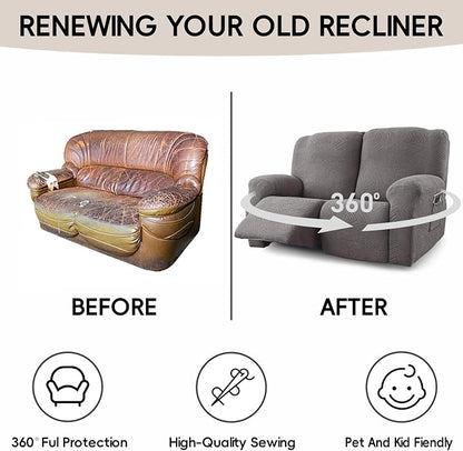 Recliner Loveseat Covers, 4-Piece Stretch Geometric Strokes Jacquard Reclining - Image 6