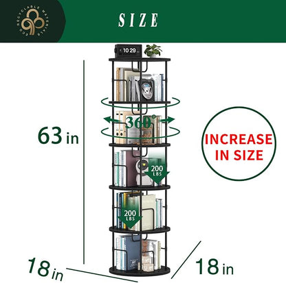 5Tier Rotating Bookshelf, Spinning Bookshelf Tower, 360 ° Display Space Saving - Image 2