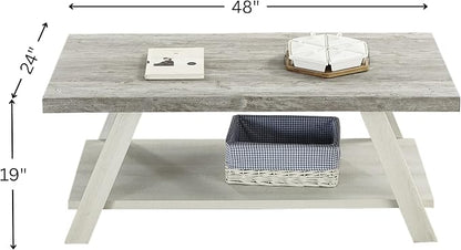 Contemporary Wood Coffee Table 48 in, Two-Tone Living Room Center Table - Image 2