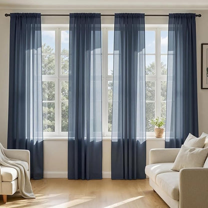 MIULEE Navy Blue Sheer Curtains 108 Inches Long 4 Panels 54 x 108 Inches | by MIULEE