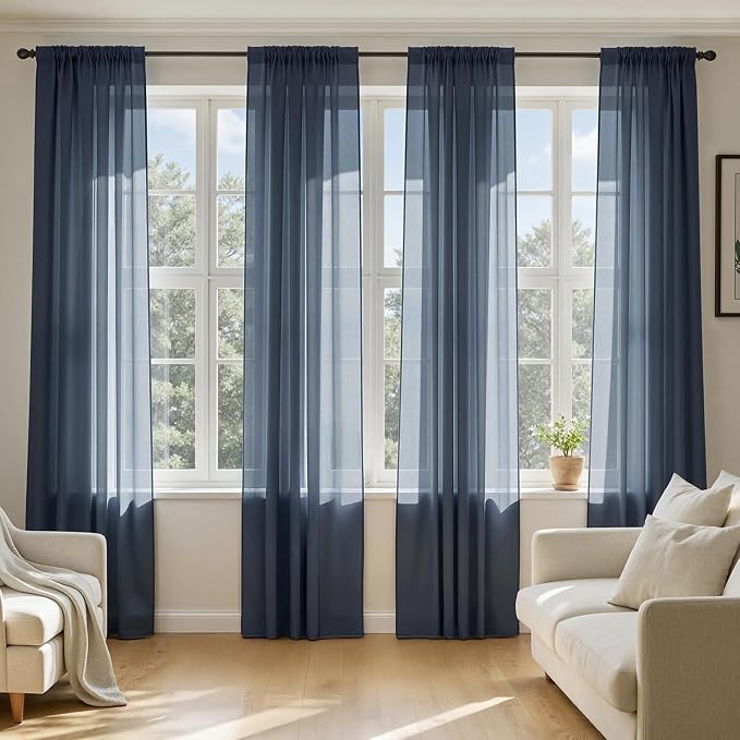 MIULEE Navy Blue Sheer Curtains 72 Inches Long 4 Panels 42 x 72 Inches | Light by MIULEE