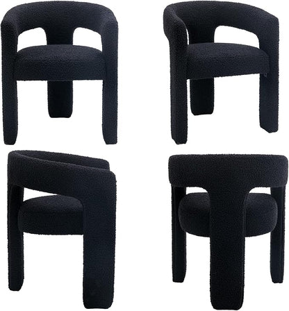 Black Dining Chairs Set of 2, Upholstered Sherpa Barrel Chairs - Image 9