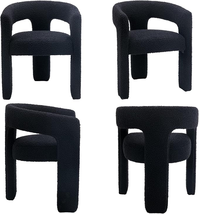 Modern Sherpa Dining Chairs Set of 5, Upholstered Barrel Chairs - Image 9