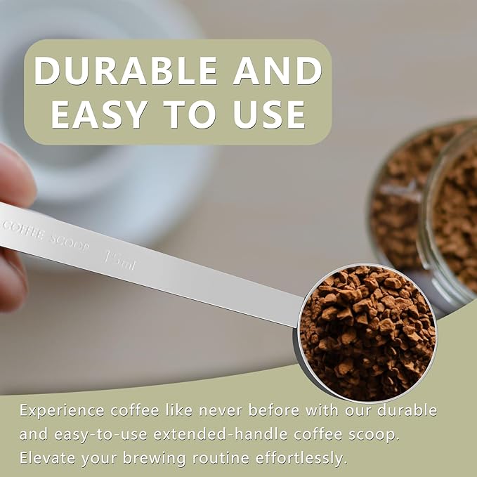 2PCS Coffee Scoop Set (1tbsp, 2tbsp), Long Handle Measuring Spoon, 15 ml and 30 ml Stainless Steel Coffee Scooper