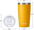 SUNWILL Travel Coffee Tumbler 20 oz, Insulated Mug with Lid, Stainless Steel Cup for Hot and Cold Drinks, Powder Coated Yellow