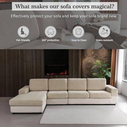 OHSIO Sectional Couch Covers, Wear Resistant Stretch Sofa Covers Washable Soft - Image 4