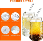 Jiuchen 4-Pack 18oz Borosilicate Glass Cups with Leakproof Lids & Straws,Multi-Use Tumblers for Office and Home - Iced Coffee, Smoothies, Cocktails, Juice, Iced Tea & Protein Shakes, Dishwasher Safe