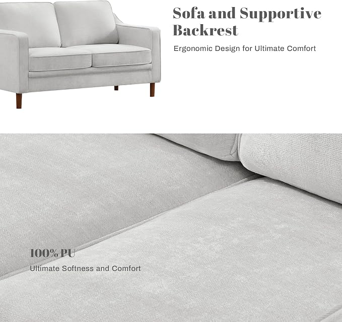 Kingfun 56" Chenille Sofa, Loveseat Couch, Mid Century Modern Love Seat Couches - Image 7