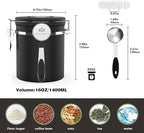 Coffee canister for ground coffee with Scoop Date Tracker One Way Co2 Valve 304 Stainless Steel Kitchen Food Airtight storage container for Coffee Beans,Grounds,Tea,Sugar (Silver, 16oz)