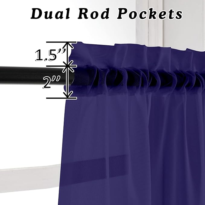 Purple Sheer Curtains 45 Inches Long 2 Panels, Light Filtering Sheer Curtains - Image 3
