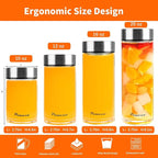 20oz Glass Juice & Water Bottles 6-Pack with Lids- Wide Mouth Reusable Borosilicate Glass- for Juicing, Smoothies, Protein Shakes, Blender & Shaker Bottle- Refillable & Dishwasher Safe(20 oz/600ml)