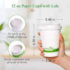 ECOLipak 100 Count 12 oz Compostable Paper Coffee Cups, Biodegradable Disposable Coffee Cups with CPLA Lid, Eco-friendly Hot Drinking Cups for Party, Picnic, Travel, and Events