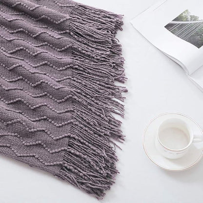 BOURINA Dark Lavender Throw Blanket 50 x90 Inches Textured Solid Soft Sofa - Image 7