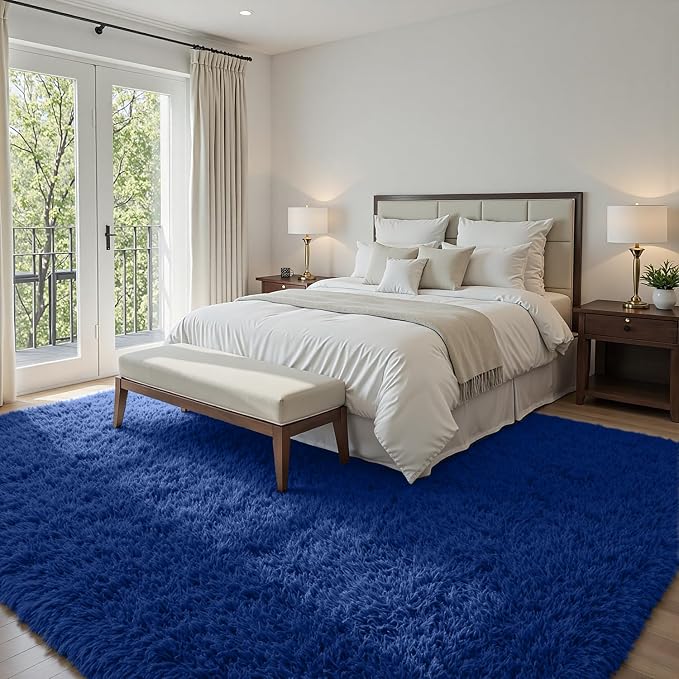 6x9 Fluffy Shag Area Rugs for Living Room Bedroom: Soft Plush Carpet Blue | - Image 2