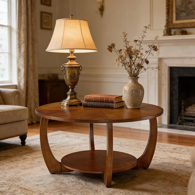 Round Solid Wood Coffee & End Table Set, 3-Piece Solid Wood Living Room Table - Image 6