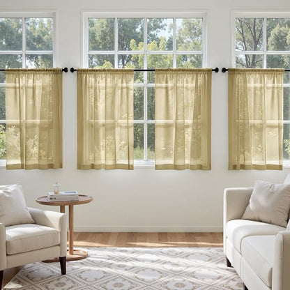 MIULEE Gold Sheer Curtains 63 Inches Long 4 Panels 42 x 63 Inches | Light - Image 4