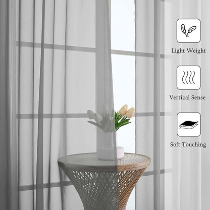 Charcoal Grey Sheer Curtains 84 Inches Long 2 Panels, Voile Airy Light - Image 3