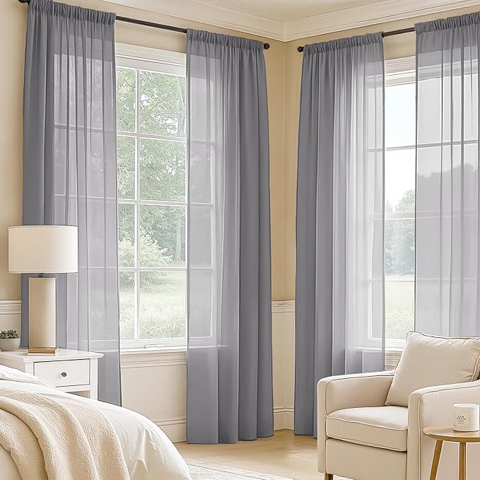 MIULEE Dark Grey Sheer Curtains 72 Inches Long 4 Panels 54 x 72 Inches | Light - Image 2