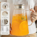 [2 Pack] Ribbed Glass Pitcher Set – 71oz Heat-Resistant Beverage Jugs with Lid for Water, Iced Tea, Juice, Coffee – Large Borosilicate Carafes for Hot & Cold Drinks, Elegant Serving Pitchers