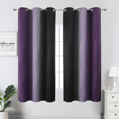 Black and Purple Ombre Blackout Curtains 63 Inch Length | Room Darkening - Image 2