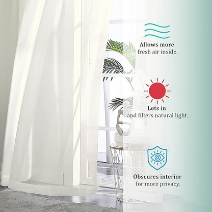2 Pack Ivory Sheer Curtain Panels - Image 6