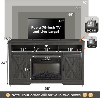 RoyalCraft Fireplace TV Stand for 65+ Inch TV, Rustic Media Console - Image 2
