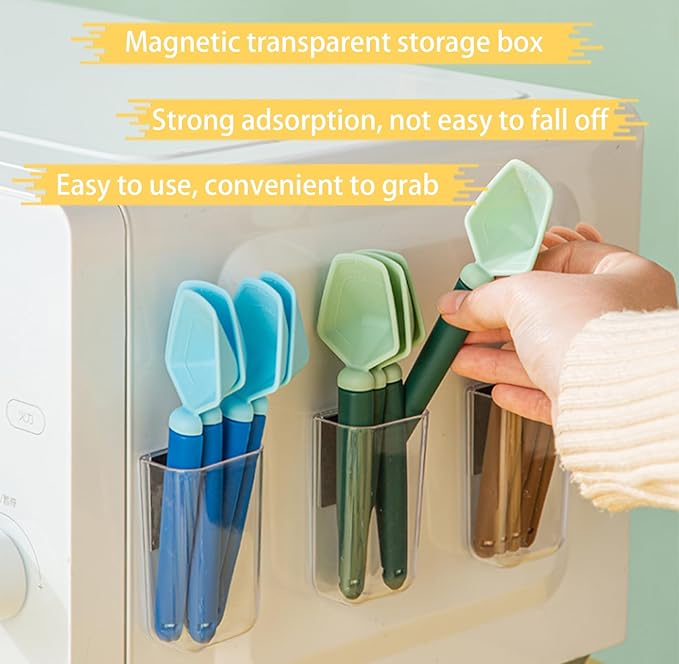 2 SET of 8 PCS Multi-functional sealing clip with measuring spoon Magnetic Coffee Measuring Spoon Sealing Clips with Wall Container Mount, PP materia, Deep Bowl Design (Pink)